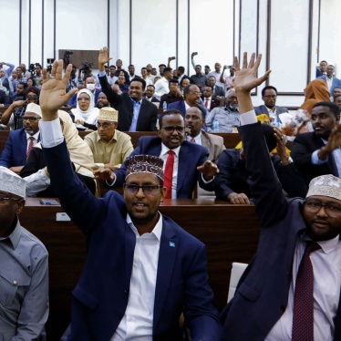 Somali members of Parliament vote on a resolution on the procedural rules for constitutional amendments, Mogadishu, Somalia, January 24, 2024.